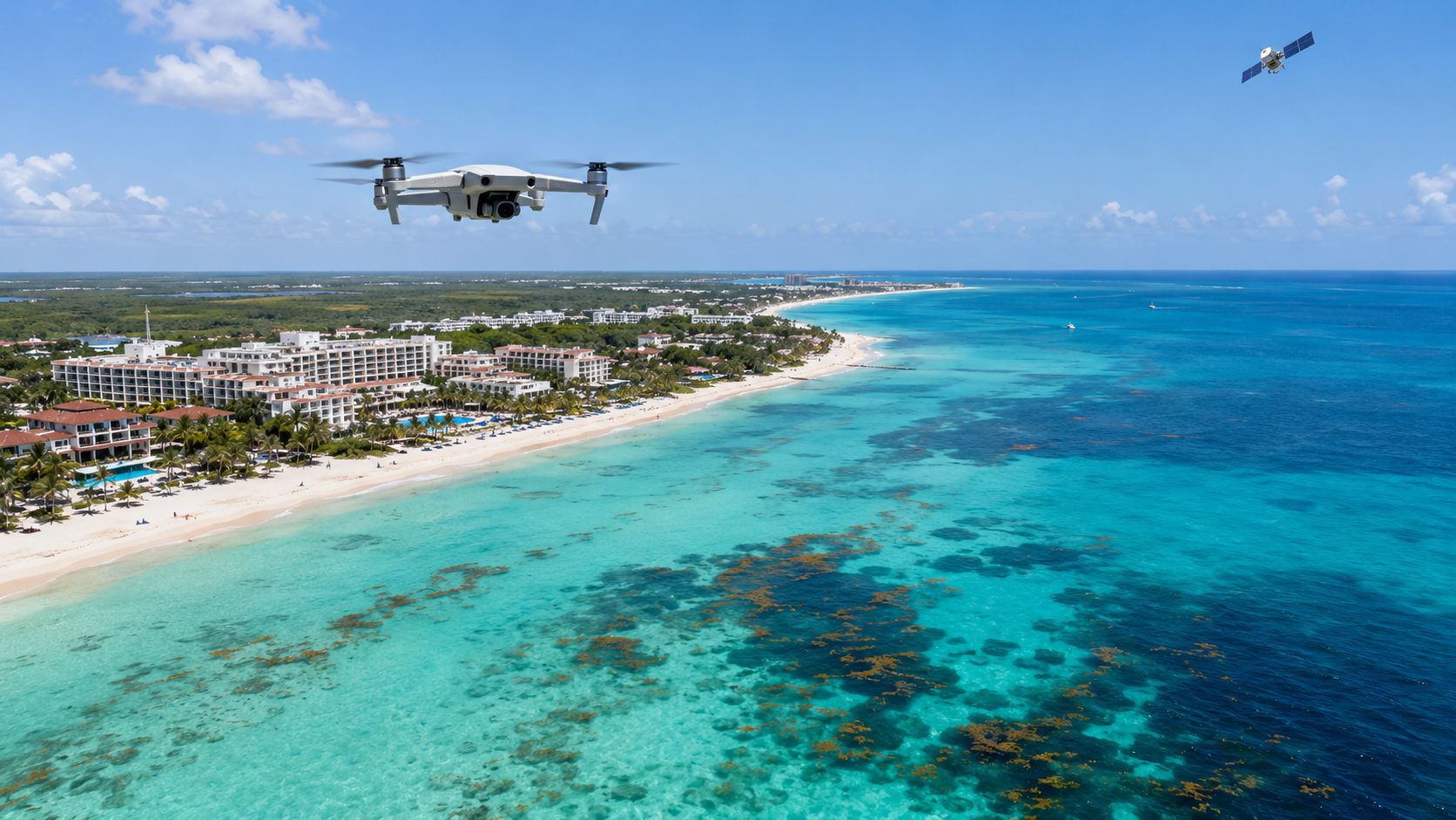 Monitoreo satelital y con drones del sargazo en el Caribe Mexicano frente a las costas de Quintana Roo